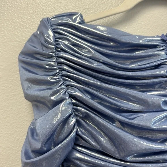 Long Sleeve Ruched Metallic Dress - Picture 12 of 12